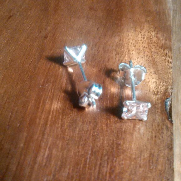Pink Cubic Zirconia Sterling Silver Stud Earrings - Picture 7 of 7